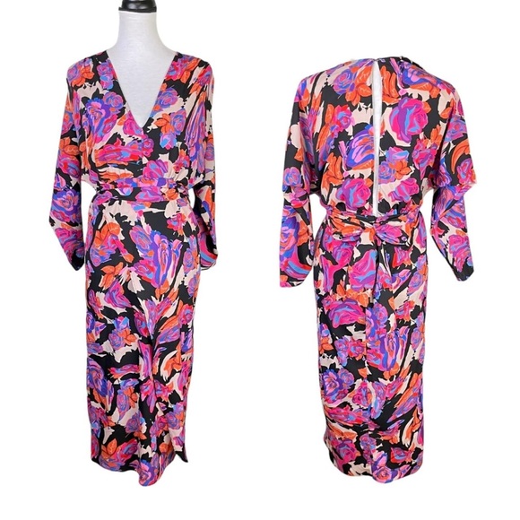 Topshop Dresses & Skirts - ♥️ Topshop Women’s Floral Wrap Maxi Dress - Multicolor vibrant long sleeve midi